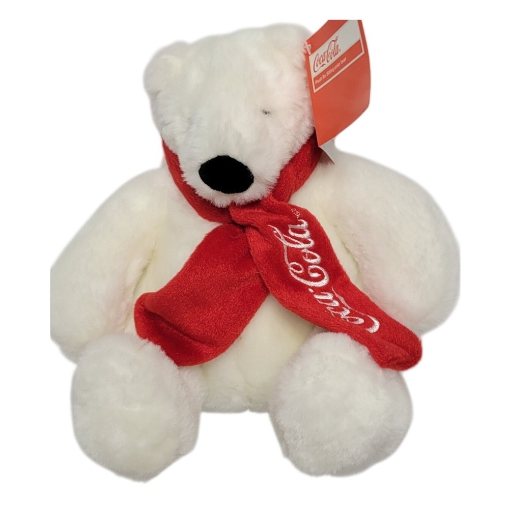 Coca-Cola Polar Bear Plush 8in Sitting White Bear Red Scarf 997167 Russ Berrie